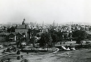 An old black and white image of the city from the Hamline Archives