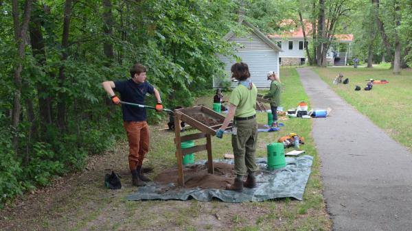 Shovel testing at the Lindberg Historic Site in Morrison County.