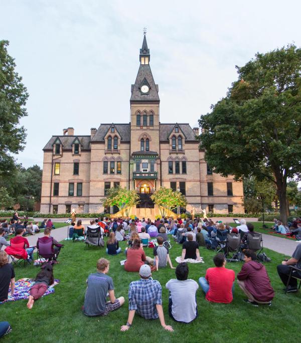 Students on lawn of Old Main, cropped