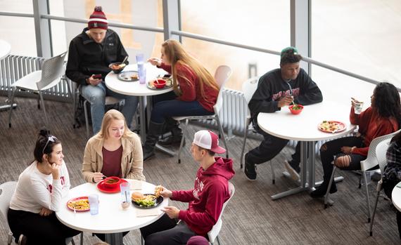 Hamline Students gathering on campus Bistro