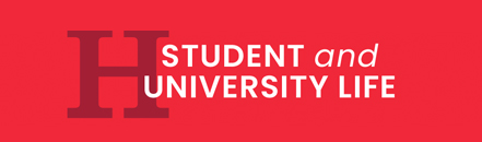 Student University Life text and an icon with a letter H all that in a red box