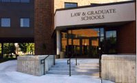 The front entrance of the Law & Graduate Schools building at Hamline University