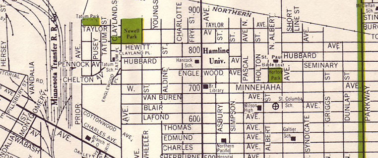 An old map showing the area around Hamline University