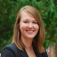 Kaia Sherburne, associate director of admission, transfers at Hamline University smiling at the camera