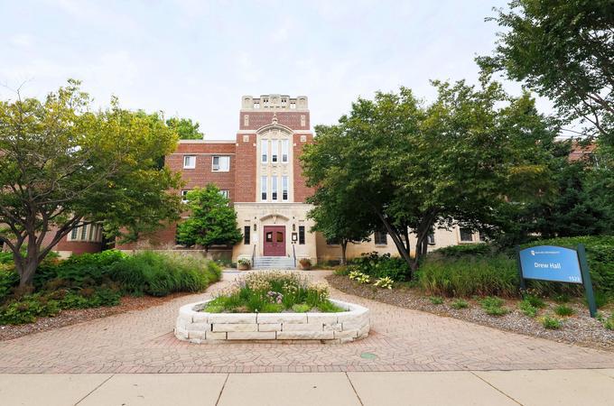 The front facade of Drew Residence Hall