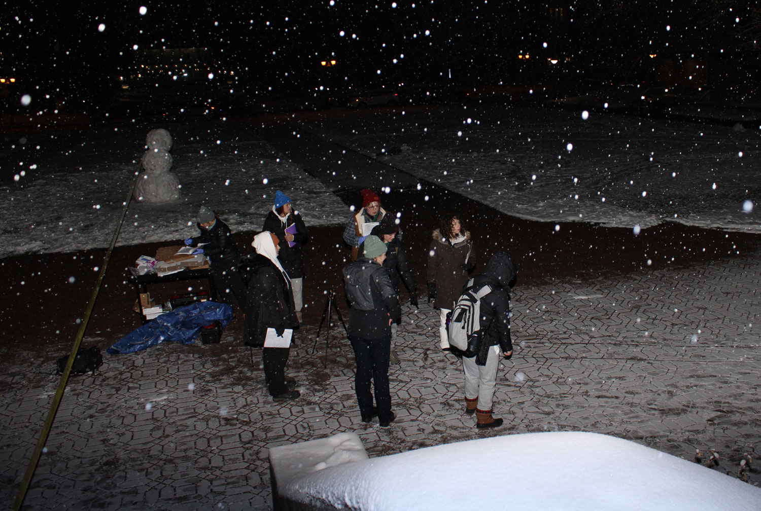 Students work at staged crime scene outside Old Main