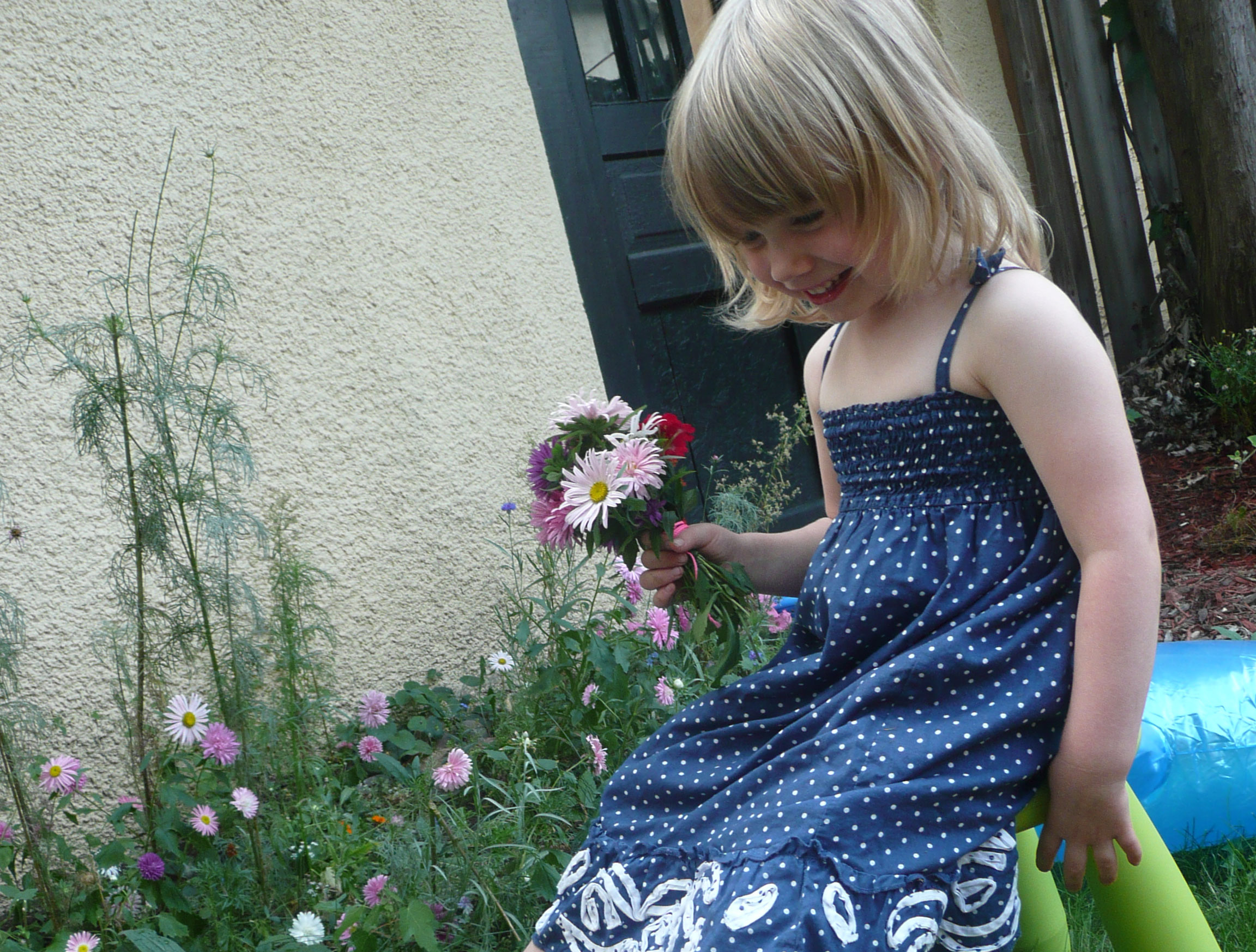 young girl with flowers