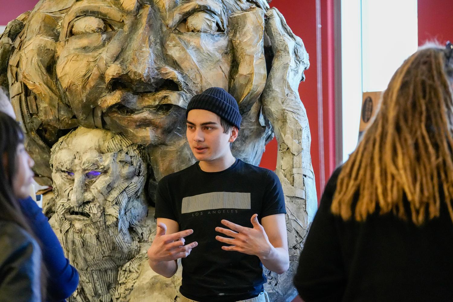 Digital and Studio Art student (sculpture) presenting work in Student Showcase