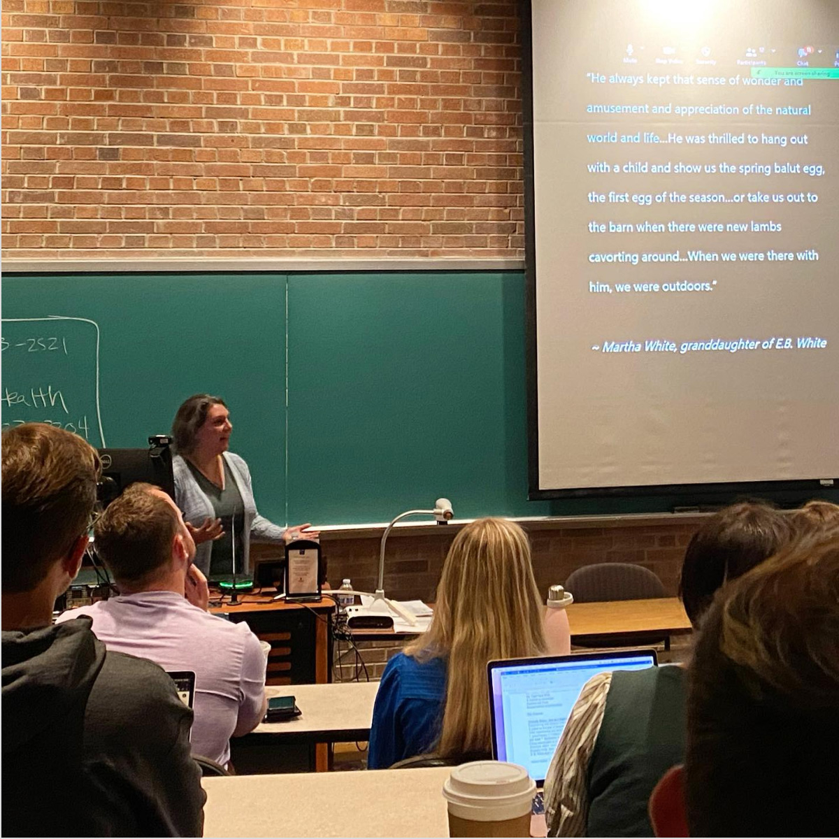 Former Hamline MFAC (MFA in Writing for Children and Young Adults) student Michelle Baker presenting her award-winning critical essay during an MFAC residency