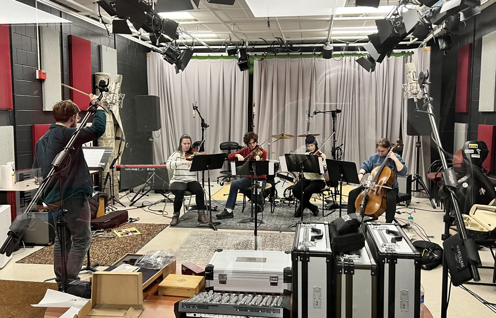 Music Production Studio with string quartet