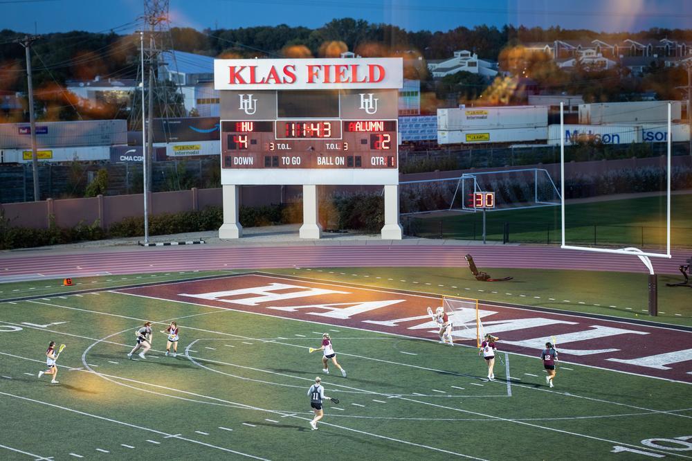 Women's lacrosse match on Klas Field during Homecoming and Alumni week, 2025
