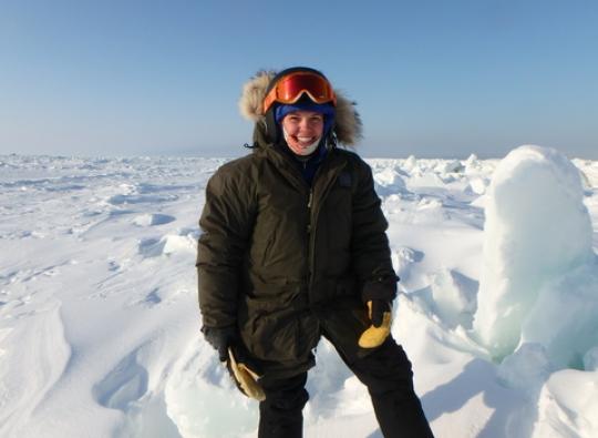 Sarah Johnson Hamline Student is in the artic, smiling 