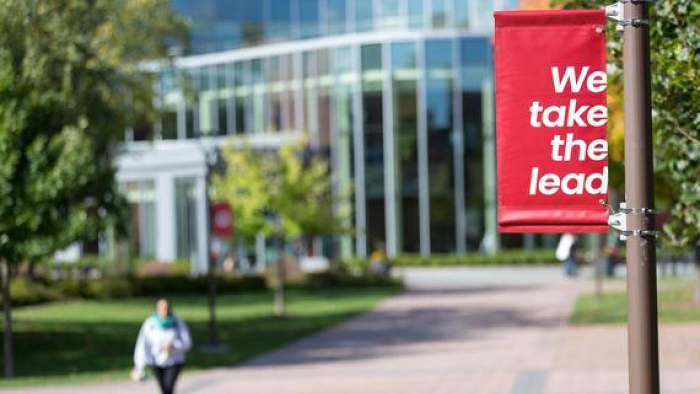 Hamline students walking from Hamline Anderson Center
