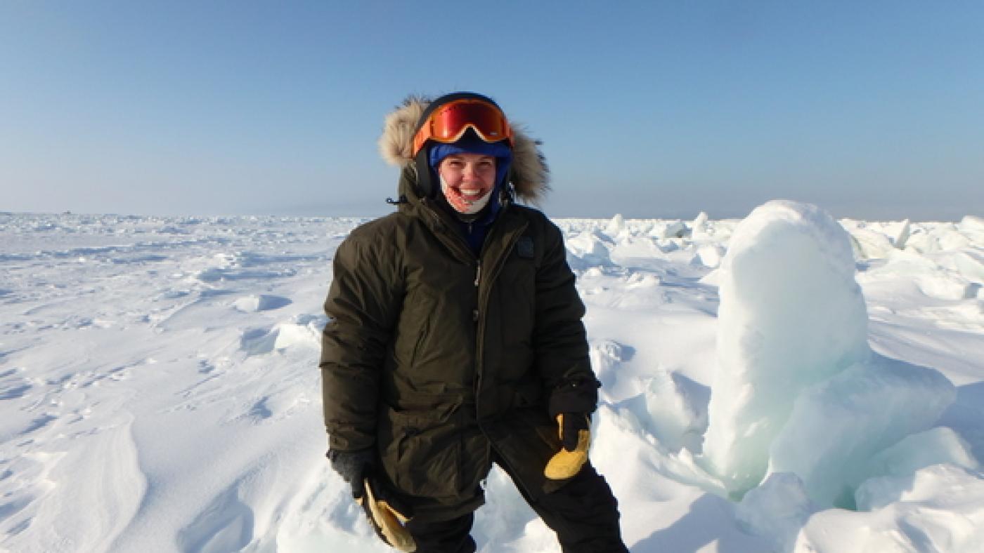 Sarah Johnson Hamline Student is in the artic, smiling 