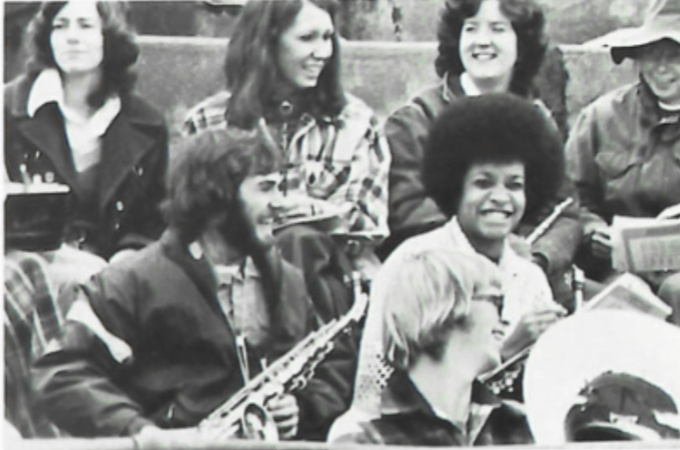 Picture of Hamline students with their instruments circa 1975