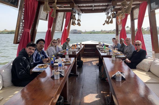 Photo of students and staff on a boat in Egypt