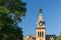 Old Main tower in spring or summer