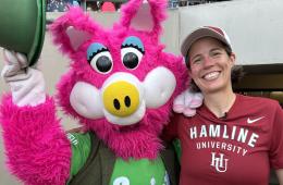President Hostetter and Mudonna at the Saint Paul Saints