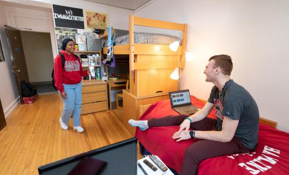 Photo of two Hamline students in an on-campus residence hall