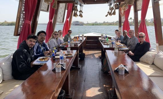 Photo of students and staff on a boat in Egypt