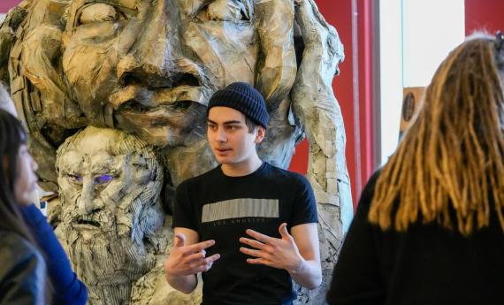 Digital and Studio Art student (sculpture) presenting work in Student Showcase