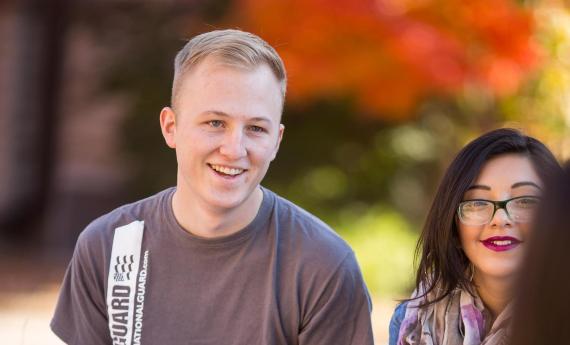 Student in outdoor class in fall