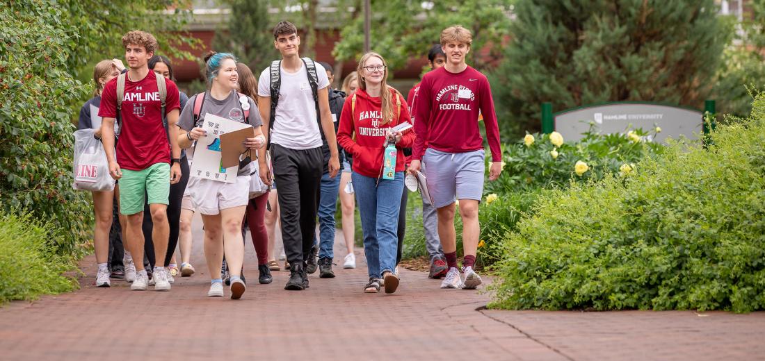 Students walking through campus