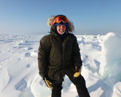 Sarah Johnson Hamline Student is in the artic, smiling 