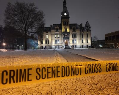 Staged Crime Scene outside Old Main