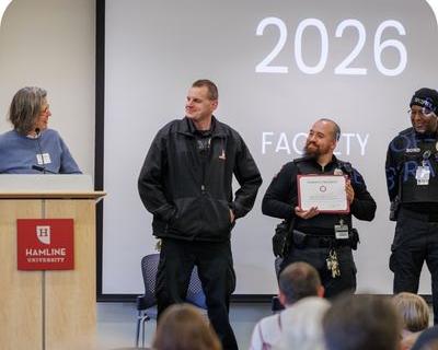 President Hostetter speaking to honorees at the 2026 Faculty and Staff Awards Ceremony