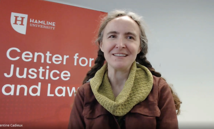 Screenshot from video of Valentine Cadieux, Director of Center for Justice and Law