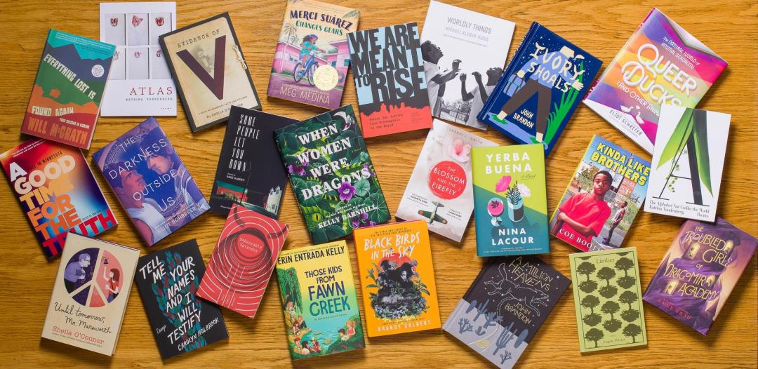A selection of books written by Hamline creative writing faculty