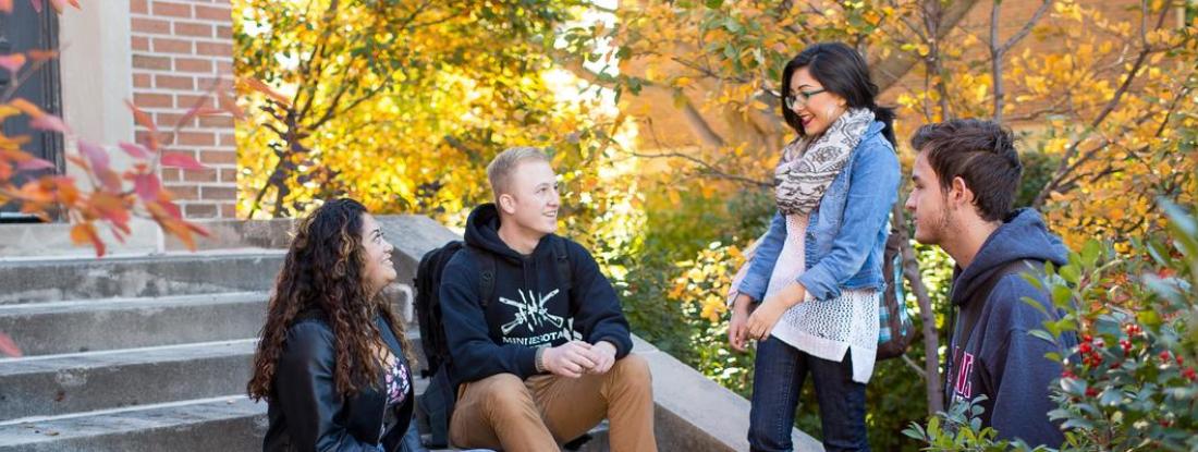 Undergraduate Hamline students gathering together reading outside