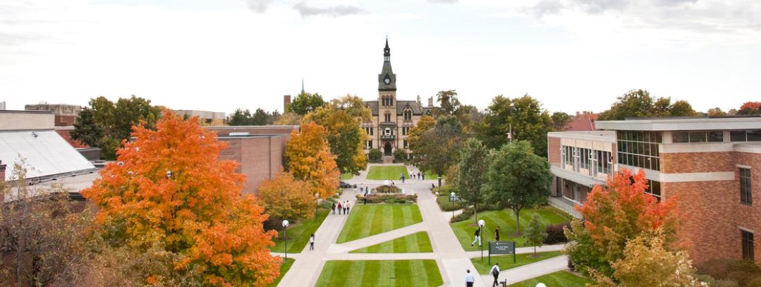 An aerial view from Hamline buildings and Old Main