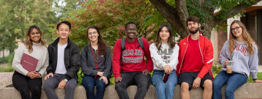 Seven Hamline Undergraduate Students sitting at Hamline University