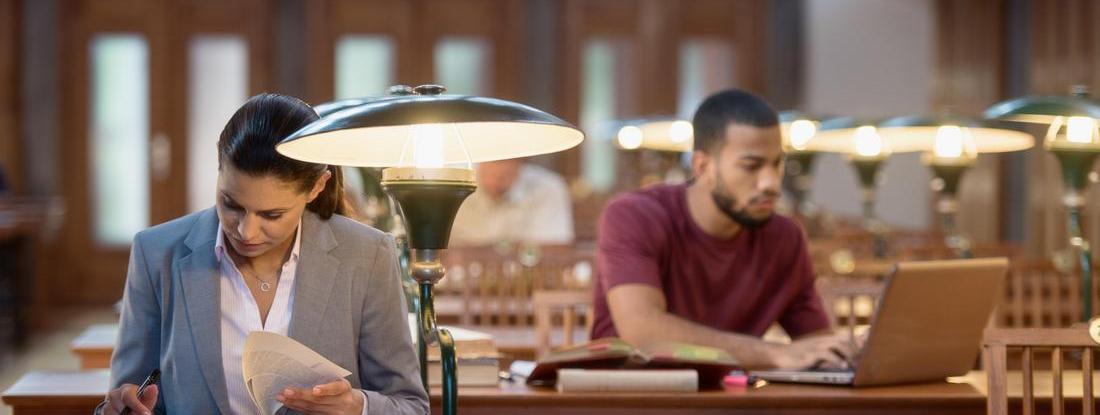 Two students on a library 