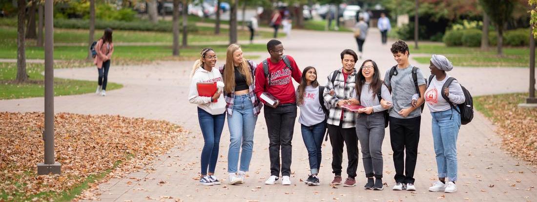 Hamline students toghther walking aroung the university