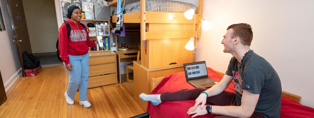 Photo of two Hamline students in an on-campus residence hall