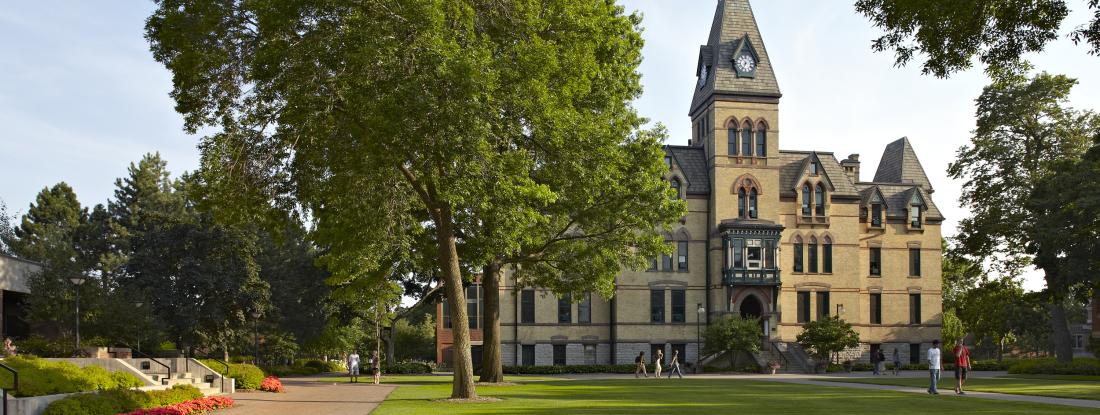 Old Main on Hamline Campus during golden hour