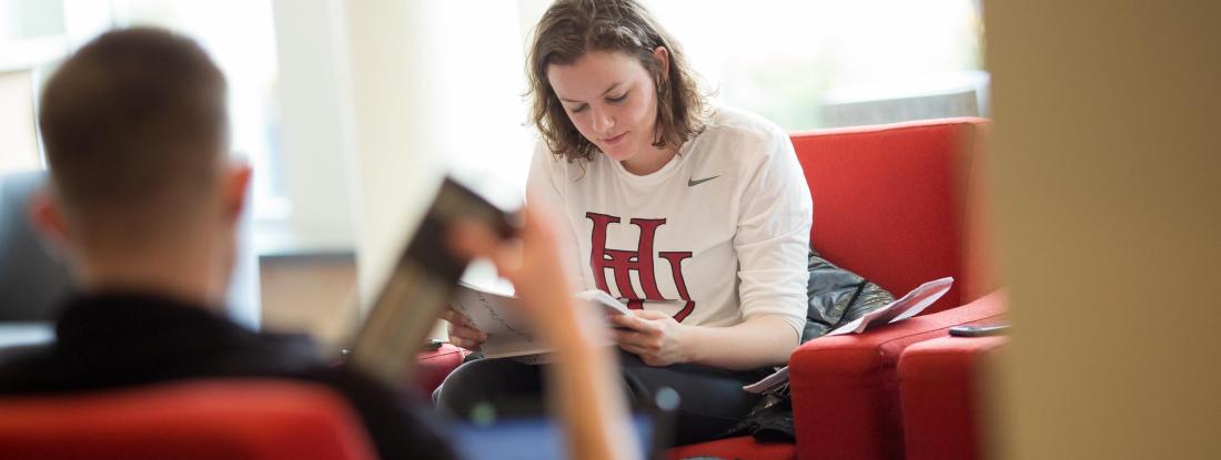 Student in Anderson Center, studying