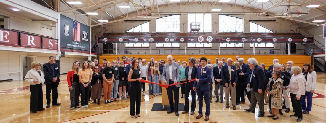 Dedication of Basketball Court after Alumnus Win Folkers '57
