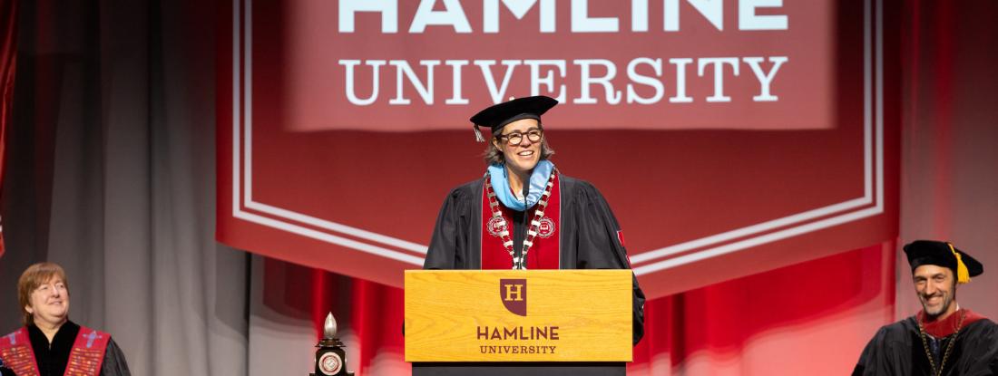 Hamline President Mayme Hostetter speaking at her installation
