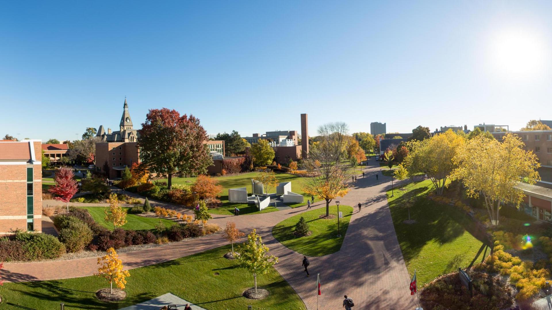 Drone image above Hamline campus