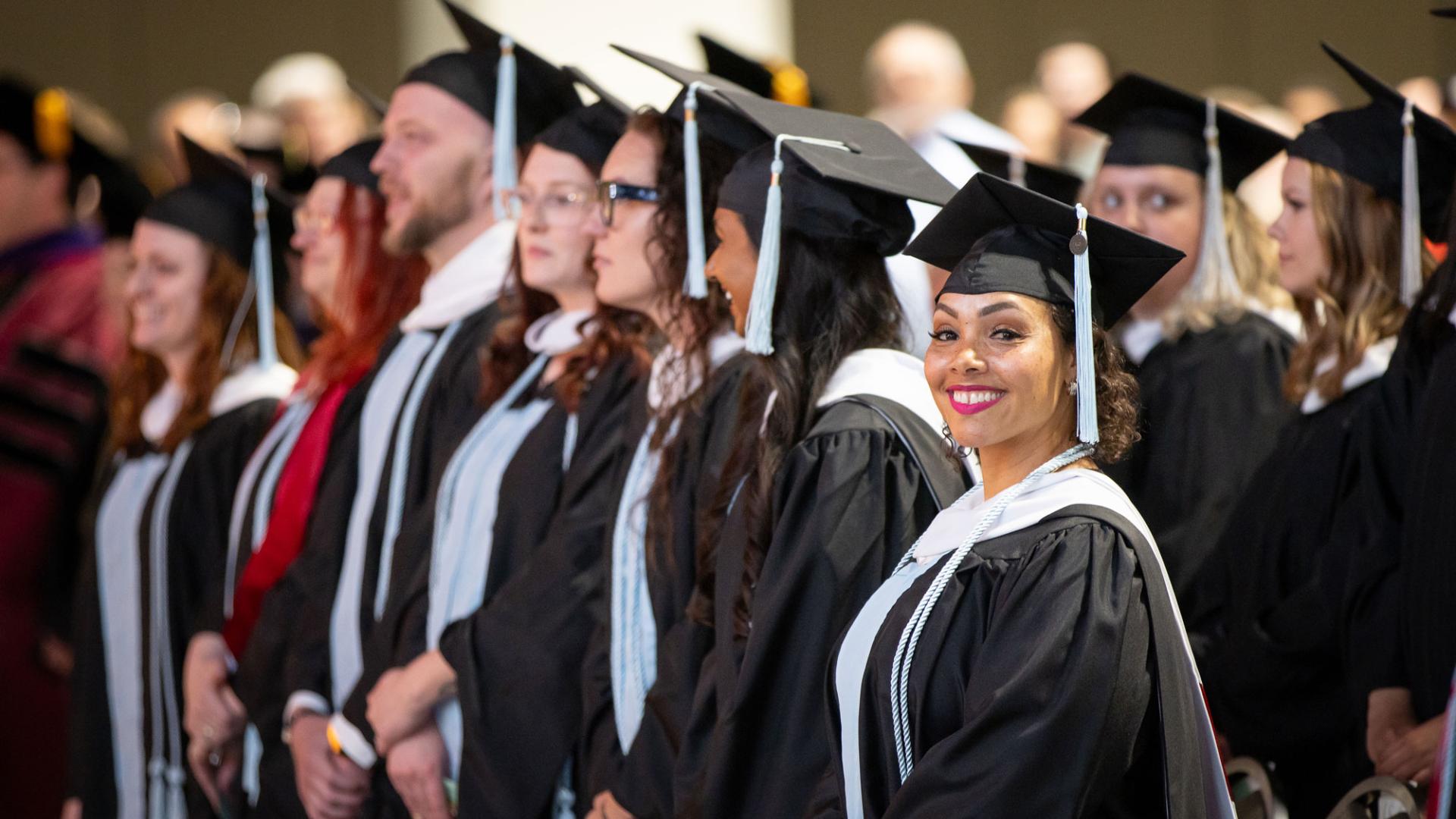 Hamline Commencement 2026, students lined up in gowns