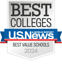 Badge for Hamline University ranked as best value school by US News and World Report, 2024