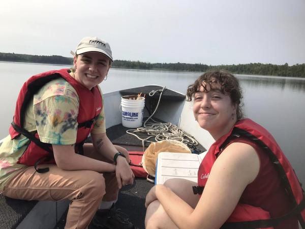 biology students out on the lake